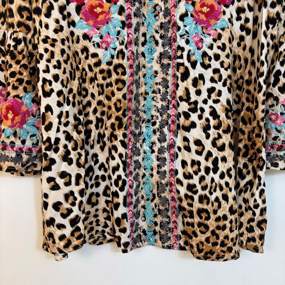 Savanna Janne Venice Leopard Embroidered Tunic size Small Bell Long Sleeves Boho - Picture 9 of 10